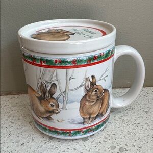 Vintage Dakin Holiday Bunny Mug with Lid